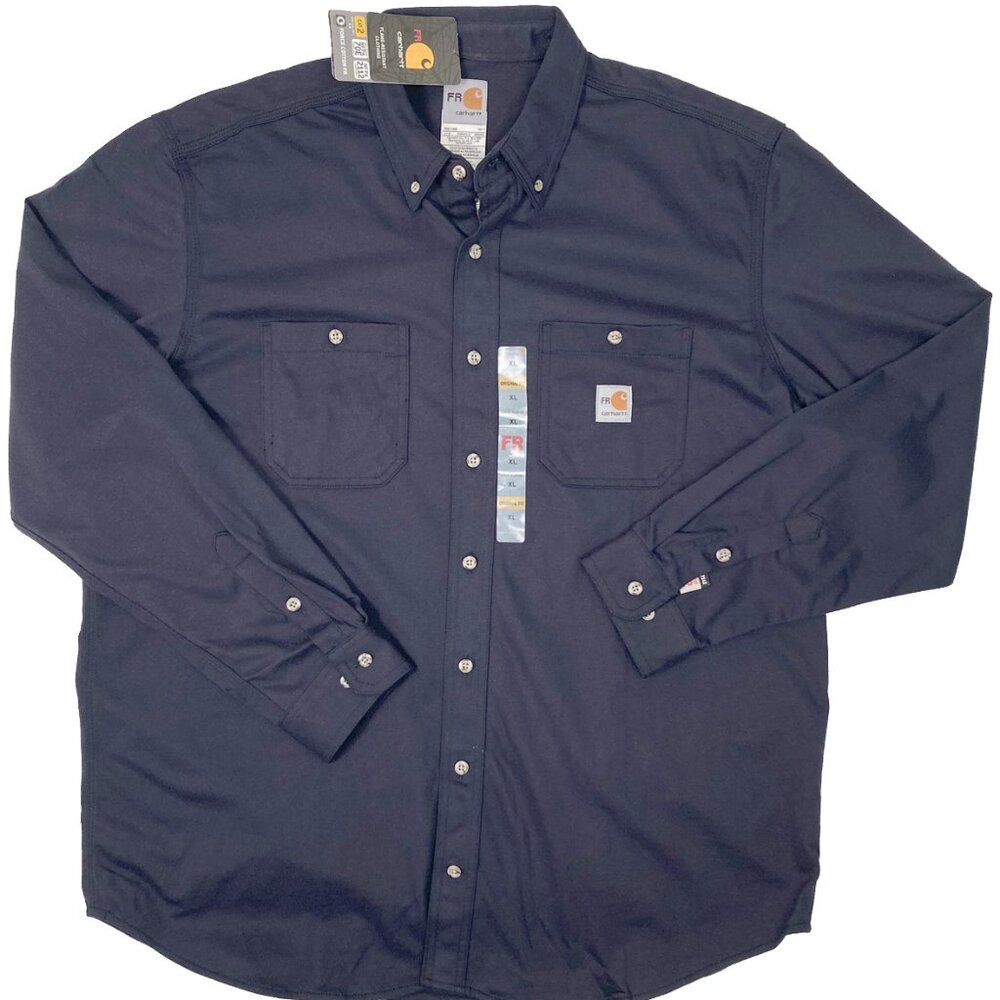 NEW $120 Carhartt FR Flame Resistant Force Cotton Hybrid Shirt! Navy 101698
